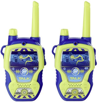 Dickie Toys – Walkie Talkie im Polizei-Design – 2 Funkgeräte, speziell für Kinder ab 4 Jahren entwickelt, bis zu 100 m Reichweite, Spielzeug-Funkgeräte bla/gelb