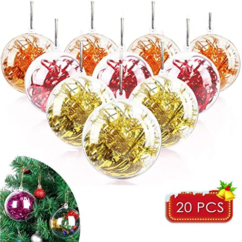 LATERN 20Pz Palla Di Natale Trasparente, 10CM Sfera Riempibile In Plastica Acrilica Palline Trasparenti Per Decorazioni Per L'albero Di Natale Ornamento Di Palline Di Natale Per Decorazione Della