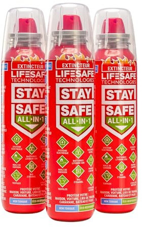 Extincteur StaySafe All-in-1, Lot de 3 | pour la Maison, Voiture, Travail, Camping, Caravane, Bateau | Éteint Tout Les Types de Feux en Quelques Secondes