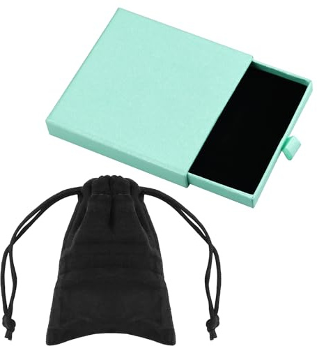 Blue Jewelry Gift Box with Flannel Bag, 9x9x1.8cm Small Jewellery Box Necklace Bracelet Earring Kraft Organizer Box Portable Square Lidded Pendent Storage Case Small Gift Box