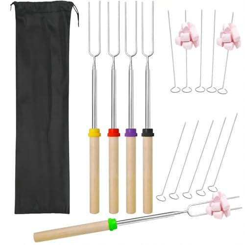 AONAT 5 Stück Teleskop Grillspieße Edelstahl,Marshmallow Spieße, Teleskopgabel,Lagerfeuer Spieße Lang,Grillspieße Lagerfeuer,Stockbrot Spieße,Hot Dog Gabel,Shish-Kebabs (31-81cm)