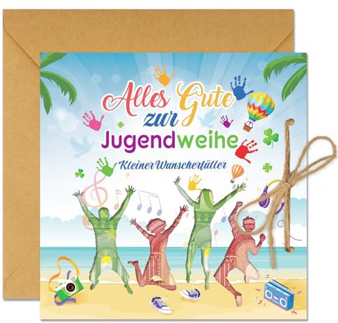 DPKOW Jugendweihe Karte, Jugendweihe Geldgeschenke Verpackung für Jungen Mädchen Geschenke Jugendweihe Grußkarten mit Umschlag, Jugendweihe Wunscherfüller Geldgeschenk Jugendweihe Postkarte Geldkarte