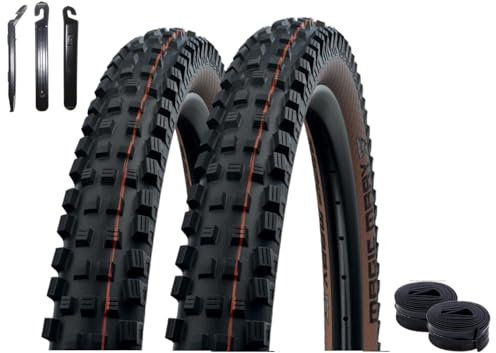 2 x Faltreifen Schwalbe Magic Mary Evolution Super Gravity E-50 Schwarz/Bronze 62-584 (27.5x2.40) + 2 x Schwalbe Schläuche SV19 inkl. Reifenheber