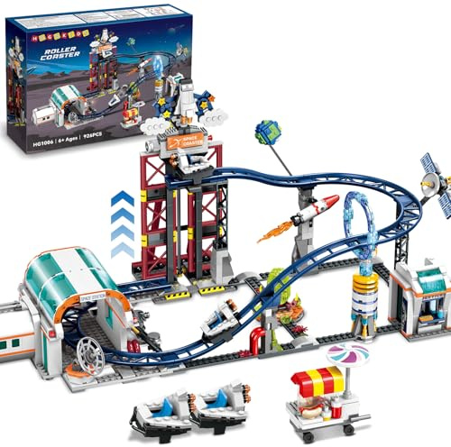 HOGOKIDS Space Roller Coaster Building Toy 926PCS Coaster Building Set Features Lift Platform, Satellites, Rocket Buildable Space Rollercoaster Adventure Park for Adults Kids Girl Boy Ages 6+years old