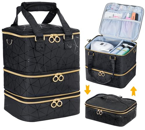 Uross Nail Polish Organizer Bag Holds 60 Bottles Nail Polish & Nail Lamp, Large Gel Polish Organizers and Storage box for Nail Tech, Nail Kit Supplies Organizer Case - Black