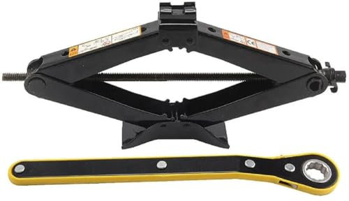 Cric Auto 2T, Cric a Forbice, Sollevatore Auto a 360°, Testa di Attività con Chiave a Cricchetto, per Auto Familiare Auto Suv