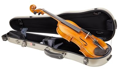 Crossrock Poly Carbon Shaped Violin Case for 4/4 Full-Size | Matte Champagne Finish, Hygrometer, Accessory Storage, Protective Blanket ā Lightweight Hard Shell