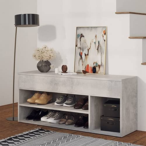 Generisk fristående stående spegel, garderobstativ, garderobstativ, skobänk betonggrå 105 x 30 x 45 cm, trämaterial, skobänk med sits, träbänk, garderobsbänk