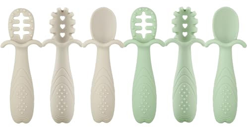 PandaEar 6er Set Silikon Lernlöffel für Baby, Babylöffel Esslernlöffel Breilöffel Fütterlöffel, Weich Flexibel Kinder Besteck BPA-frei für Säugling Kleinkind ab 4 Monaten
