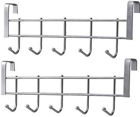 Generisch 2 Stück Über-Tür-Haken Set, 5 Haken Türhaken zum einhängen, Kleiderhaken tür einhängen, Edelstahl Türgarderobe für Kleidung, Handtücher, Taschen, Küche und Badezimmer