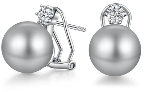 Orecchini Perle Argento Sterling 925 Orecchini a Bottone con Perle per Donna Perla Zirconi Gioielli Regali Perla grigio chiar 13 mm