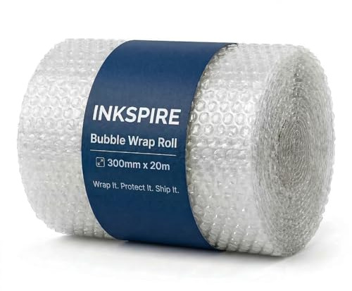 Inkspire Bubble Wrap Roll 300mm x 20m – Lightweight & Durable Air Bubbles Protective Packaging Essential for Moving House, Parcel Shipping, Storage Boxes & Fragile Item Packing