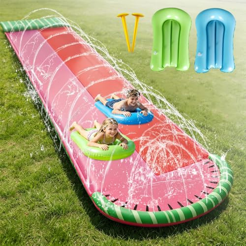 KQWVZ Pista Scivolo Acqua Doppio Da Giardino,480 X 140Cm Doppio Scivolo Ad Acqua Con 3 Bodyboard E Irrigatore,Scivolo D'acqua Doppio per Prato,Scivolo Da Giardino Estivo,Attività Acquatiche All'Aperto