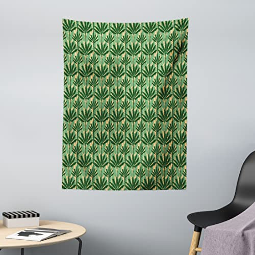 ABAKUHAUS Banana Leaf Tapestry, Overlapping Windmill Palm Trees and Leaves Pattern, Fabric Wall Hanging Decor for Bedroom Living Room Dorm, 43 W X 58 L, Emerald Jade Green and Pale Yellow