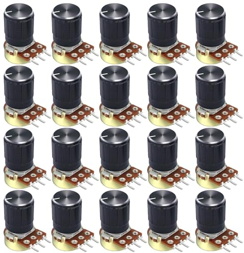 Dafurui 10k ohm Potentiometer，20PCS B10k Rotary Potentiometer 10k Ohm Linear Potentiometer Kit 3 Terminals 20mm Shaft with Nuts, Washers and Aluminum Alloy knobs