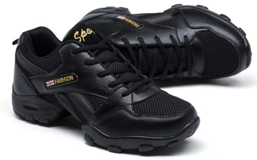 Mens Dance Shoes Casual Ourdoor Sport Men Leather Ballroom Latin Sneakers Street Jazz Trainers Split Sole Shoe A Black