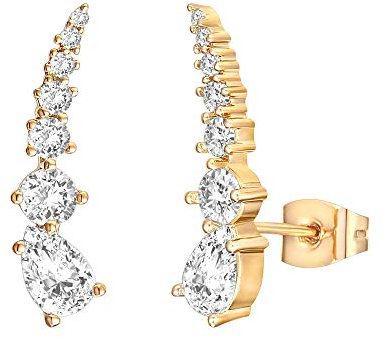 PAVOI 14K Gold Plated 925 Sterling Silver Post Cubic Zirconia Ear Crawler Earrings - Faux Diamond Arrow Ear Climber Fashion Earrings in Yellow Gold