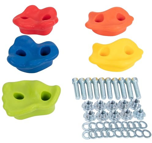 Spielturmking® Klettersteine Klettergriffe inkl. Befestigungsmaterial Outdoor & Indoor Bouldersteine bunt für Spielturm und Kletterwand (5 Stück)