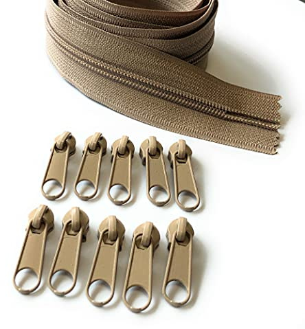 ADS Zipper Fermeture éclair continue en nylon n°5 avec 10 glissières (Beige - 308, 5 m)