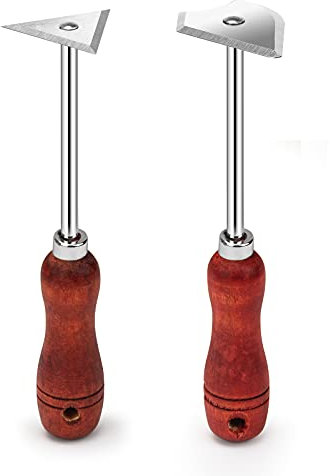 Zhaoyao 2 PCS Combination Paint Shave Hooks, Heavy Duty Stainless Steel Multi-faceted Triangular Paint Remover Tool With Wooden Round Handle