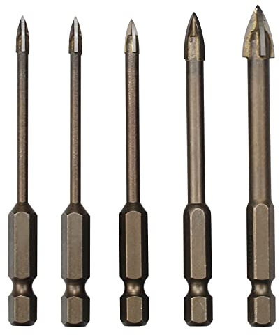 oupados Juego de 5 Taladro de Vidrio Broca de Azulejo, Juego de Brocas de Carburo de Tungsteno para Metal, Madera, Porcelanico, Cemento, Ladrillo(3/4/5/6/8mm)