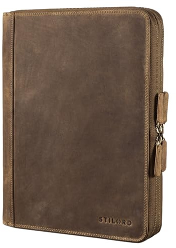 STILORD 'Ferris' Vintage Leder Dokumentenmappe - Perfekt für Arbeit, Büro & Meetings - Konferenzmappe XL für 13,3 Zoll MacBook, Farbe:mittel - braun