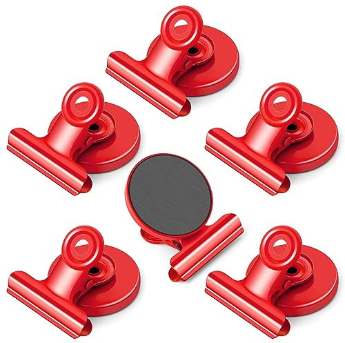 FINDMAG Refrigerator & Whiteboard Magnets - Strong Heavy Duty 6 Pack Red Magnetic Clips