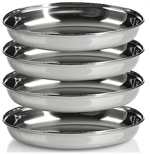 com-four® Cuenco ovalado 4x - Fuentes de metal para servir mezze o antipasti - Cuencos como almacenamiento - Cuenco decorativo brillante para presentar frutas y aperitivos (4x26cm)
