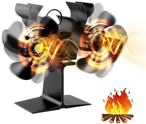 Domisyee Kaminventilator ohne Strom, Leiser Ofenventilator mit 8 Blättern, Warmluftverteiler für Holzofen, Specksteinofen, Kaminofen und Kachelofen, leise und umweltfreundlich