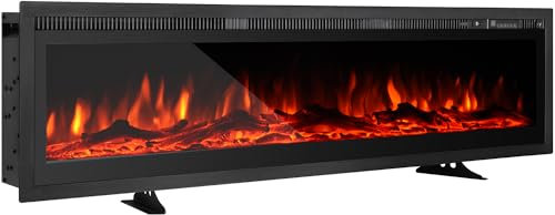 EROMMY Electric Fireplace 102cm Freestanding, Wall Mounted, Built in, 9 Colour Flame Effect, Remote Control, 750W-1500W，Electrical Heater with Crystal & Log Set