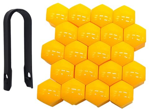 QitinDasen 20 Piezas 17 mm Coche Rueda Tuerca Cubiertas, Tapa de Perno de Tuerca de Rueda de Coche Universal, Tapa de Tuerca de Neumático Hexagonal con Herramienta de Extracción (Amarillo)