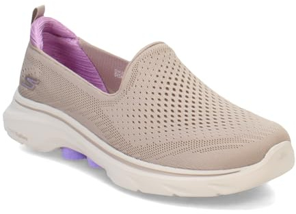 Skechers Tenis Go Walk 7 Vinapara Mujer, Tela Gris Pardo, Ribete Lavanda, 42 EU