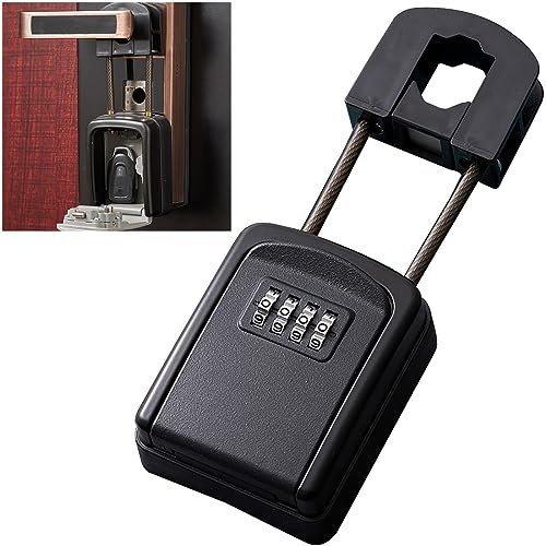 Weyot Schlüsselbox Outdoor Mit Bügel,Schlüsseltresor Aus Metall Mit 4-stelligem Zahlencode Kleine Schlüsselsafe Für Haus Lagerhaus Garage Büro Autoschlüssel,Black