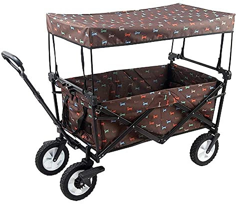 Chariot à Bras Pliable avec Pare-Soleil et Pare-Pluie, poignée Extensible réglable, Toile et auvent Amovibles (A)