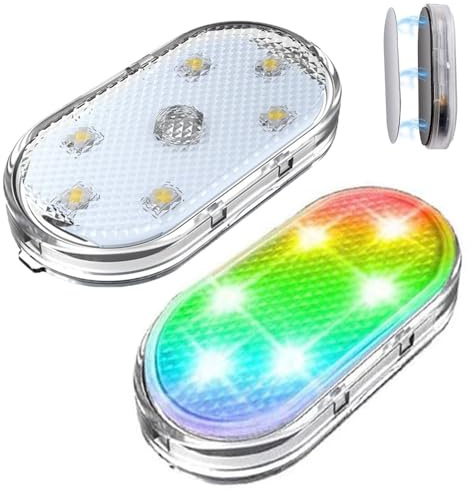 Ygapuzi 2 pièces Lampe à LED sans fil pour l'intérieur de la voiture, 7 couleurs, rechargeable par USB, avec 6 perles de lumière LED super brillantes, lumière d'ambiance pour l'intérieur de la voiture