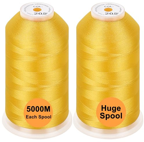 New brothread Set of 2 Polyester Machine Embroidery Thread Huge Spool 5000M for All Embroidery Machines - Yellow