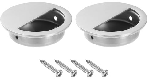PATIKIL infällda dörrhandtag, 2-pack runda dolda dörrdrag, 304 rostfritt stål spolning fingerhandtag, silver, 50 x 13 mm