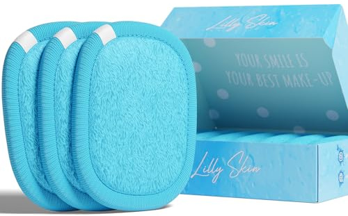 Pads Démaquillants Lavables et Réutilisables Lilly Skin - Lingettes Carrées Microfibres Nettoyantes et Exfoliantes pour la Peau du Visage - Boîte de 7 Pads en Tissu Simili Coton (Bleu Chill, XL)