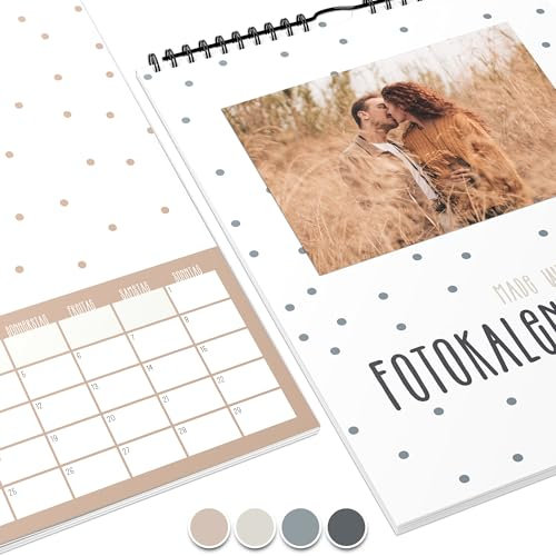 Fotokalender 2025 zum selbstgestalten (Bastelkalender 2025 im A4 Format) - DIY Kalender zum selber gestalten von Januar bis Dezember mit Ferienübersicht - Ideal als Geschenk - Punkte