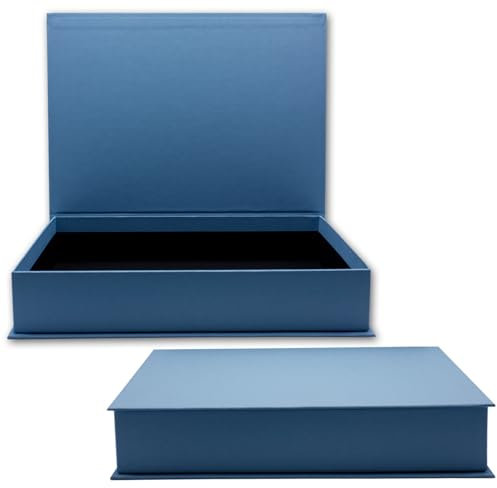 NEUSER PAPIER Caja de regalo con tapa abatible, 1 unidad, DIN A4, revestimiento azul grisáceo, interior negro, 334 x 242 x 65 mm, caja de almacenamiento