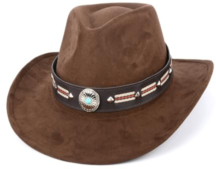 Ausune Classic Cowboy Suede Hat， Panama Hats Cowboy & Cowgirl Hats ，Suitable for Men and Women, Classic Cowboy Hat, Party Hat Photo Prop (Brown)