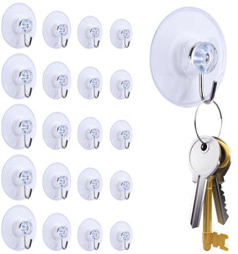 20 crochets muraux avec ventouses, petites ventouses en plastique avec crochets ronds pour salle de bain et cuisine, crochets à ventouses