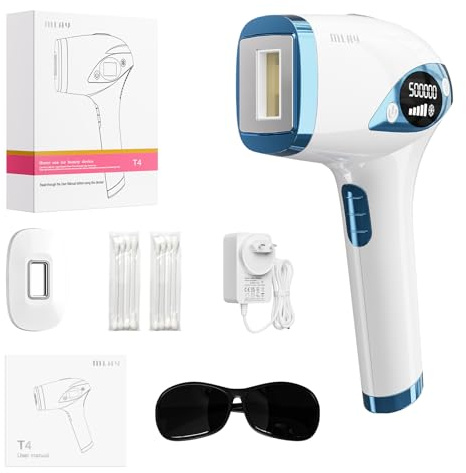 MLAY T4 Epilatore Viso Donna, IPL Epilatore Luce Pulsee, Epilatore Laser Con Raffreddamento A Ghiaccio,500.000 Illumini,5 Livelli, Epilatore Elettrico Indolore Per Tutto Il Corpo
