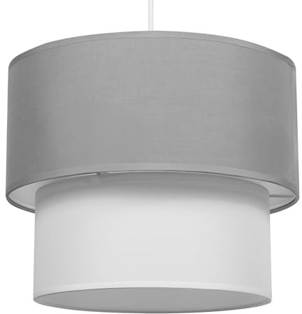GIGGI 2-Tier Fabric Lamp Shade, 30cm Easy-Fit Ceiling Light Shade, Non-Electrical Pendant Lampshades for Ceiling Lights, Lamp Shades for Table Lamps, Floor Lamps, Living Room, Bedroom (Grey & White)