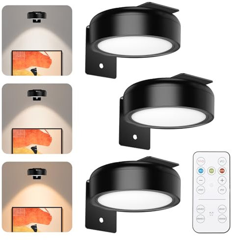 OQIMAX 3 Pack Picture Lights for Wall, Rechargeable LED Wall Lights with Remote Control, 3 Color Temperature Poster Lights, Dimmable Wireless Picture Light for Frame Artwork Home Decoration