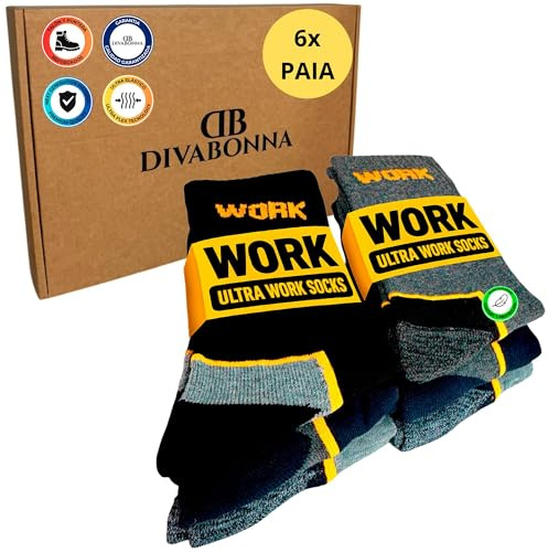 DIVABONNA 6 Pares Calcetines Trabajo Hombre Reforzados – WORK Socks Transpirables y Cómodos, Talón y Puntera Acolchados, Uso Profesional o Diario (Surtido, 40-46, Pack X6)