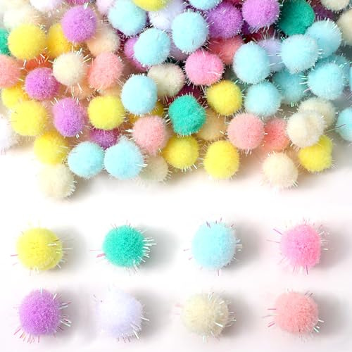 Ouligay 240 pompones para manualidades en colores pastel, 15 mm, pompones de colores para manualidades, bolas de fieltro esponjosas pequeñas, mini pompones de colores, bolas para Pascua, Navidad