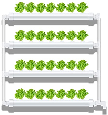 Jrcfnss Kit de Cultivo hidropónico montado en la Pared, 28 sitios de Plantas 4 Tubos de PVC Sistema de Cultivo hidropónico con Bomba de Agua, Sistema de Cultivo de Plantas de Cultivo de Agua