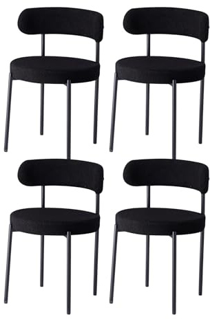 GrandCA HOME Lot de 4 Chaises de Salle à Manger, Chaise de Cuisine Rembourrée en Velours Teddy, Idéale pour Le Salon, La Salle à Manger et La Chambre, Noir