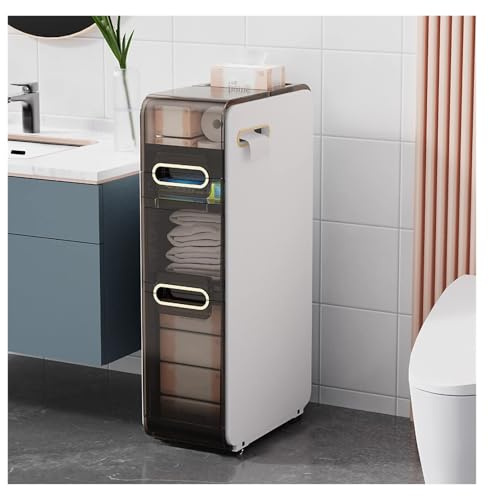 Carrello da bagno sottile su ruote, 4 ripiani, indipendente, per carta igienica, asciugamani e articoli da toeletta, perfetto per piccoli bagni, lavanderia e soggiorno